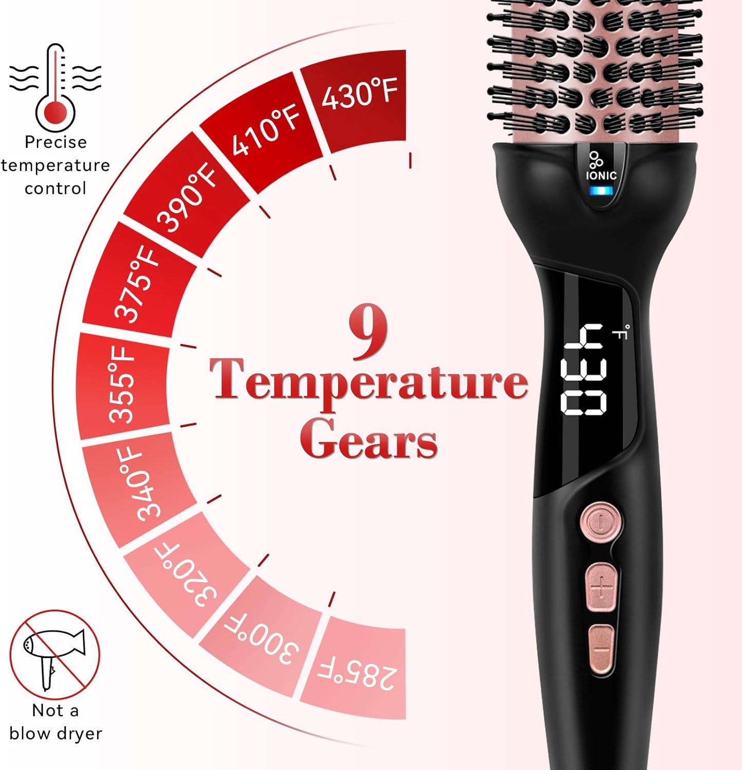 Ufree Ionic Thermal Brush, 1.5 Inch Heated Round Brush for Blowout, 30s Fast Heating Curling Brushes with 9 Temp Settings, Dual Voltage Travel Hair Styling Tool, Not Blow Dryer