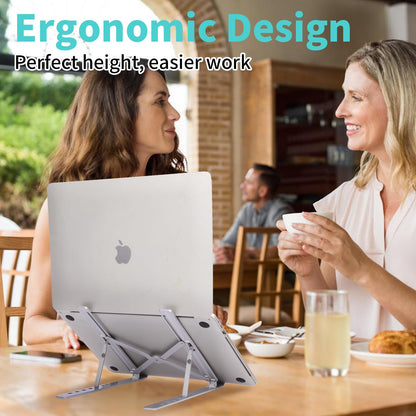 Sopholid Laptop Stand for Desk, Aluminum Metal MacBook Stand，Computer Riser for Desk, Portable Foldable Adjustable Notebook Holder, Compatible with 10-15.6 Inch Laptops, iPad, Silver.