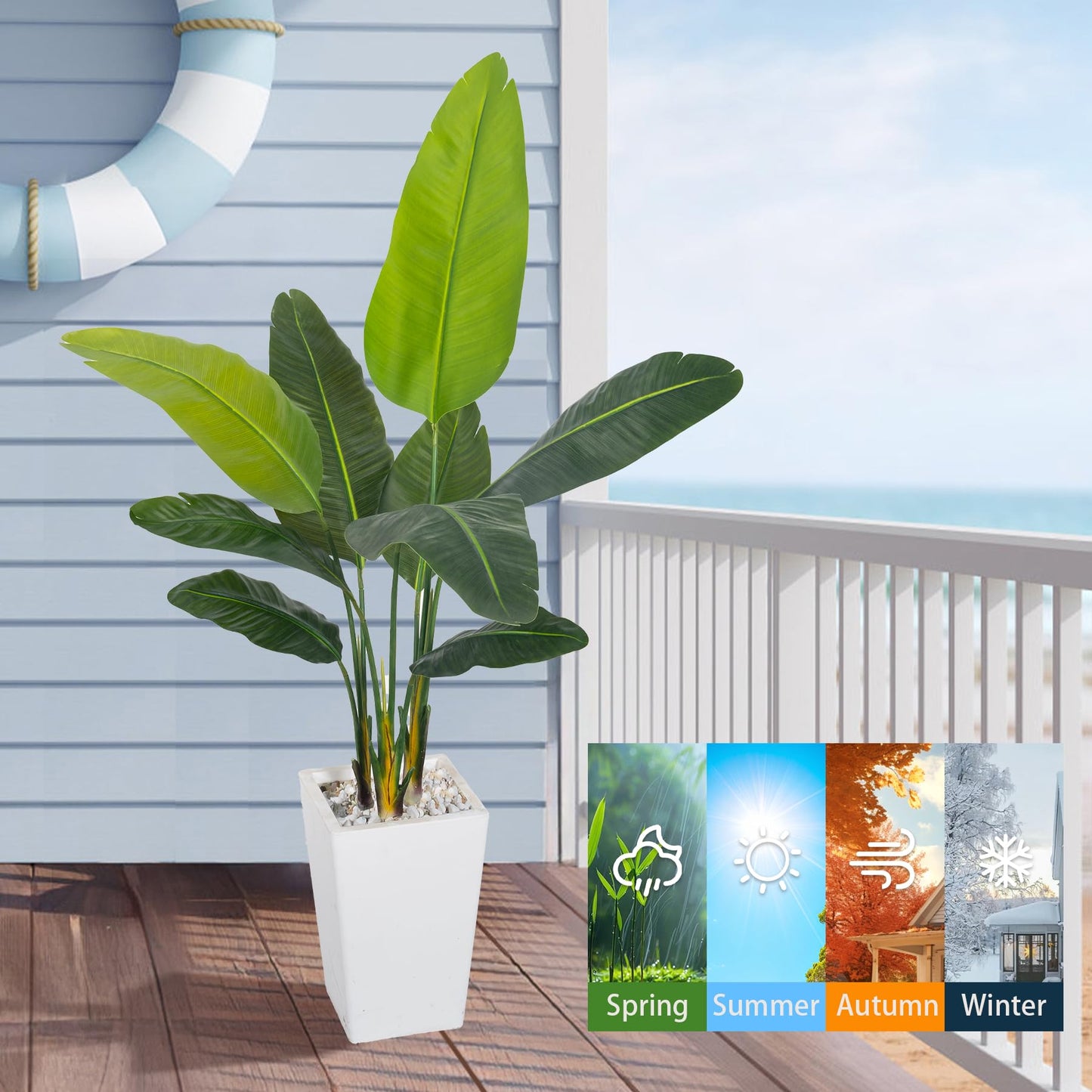HAIHONG Bird of Paradise Artificial Plant 5FT, Faux Tropical Palm Tree with White Tall Planter, Large Fake Plants in Pot - Artificial Tree for Home Office Living Room Decor Indoor