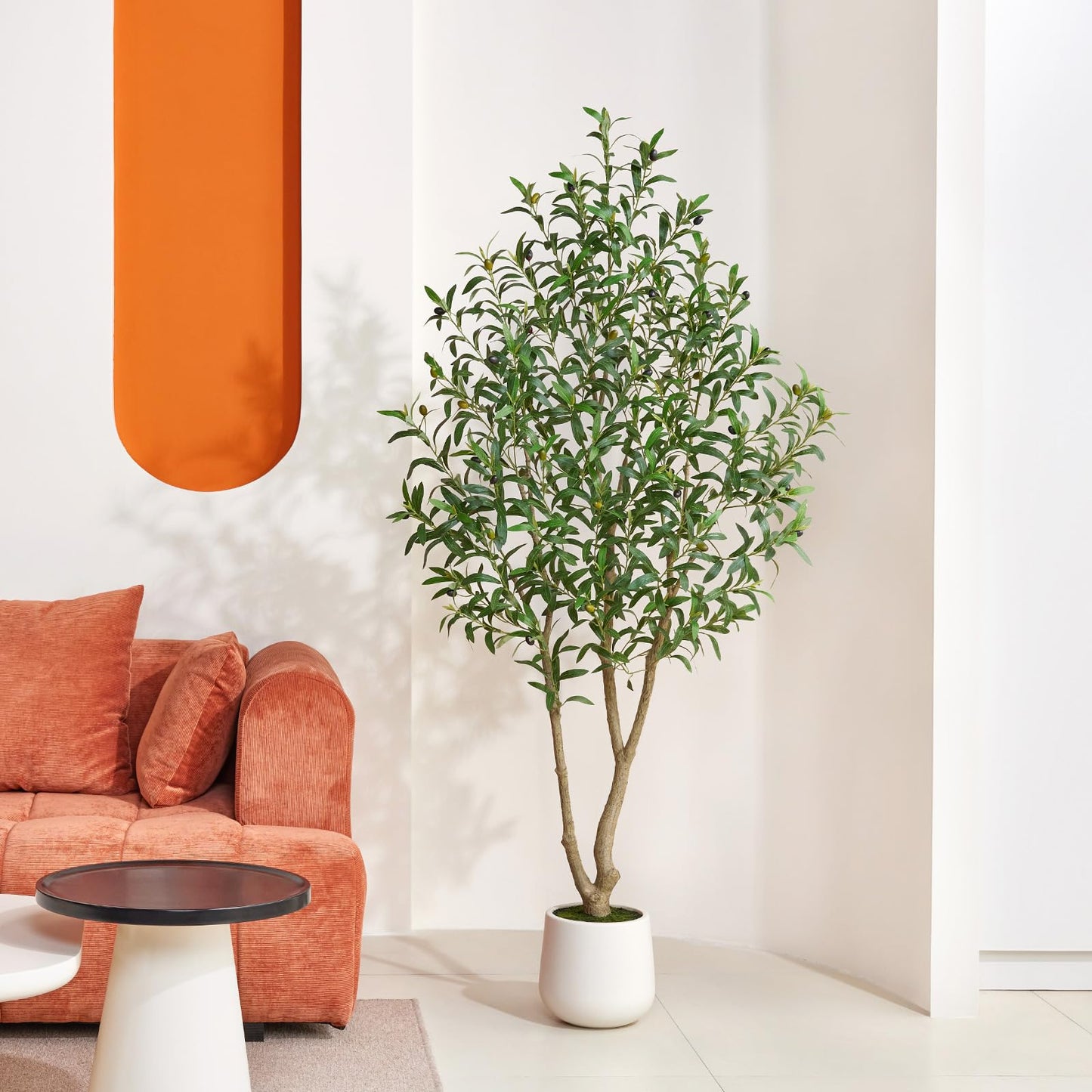 VeriNatural Artificial Olive Tree 6FT, Fake Plants Indoor - Potted Faux Olive Tree with Relistic Leaves and White Planter - Tall Faux Plant for Home Office Living Room Decor