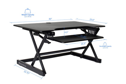 Rocelco 40" Large Height Adjustable Standing Desk Converter with Dual Monitor Stand BUNDLE - Quick Sit Stand Up Computer Workstation Riser - Retractable Keyboard Tray - Black (R DADRB-40-DMS)