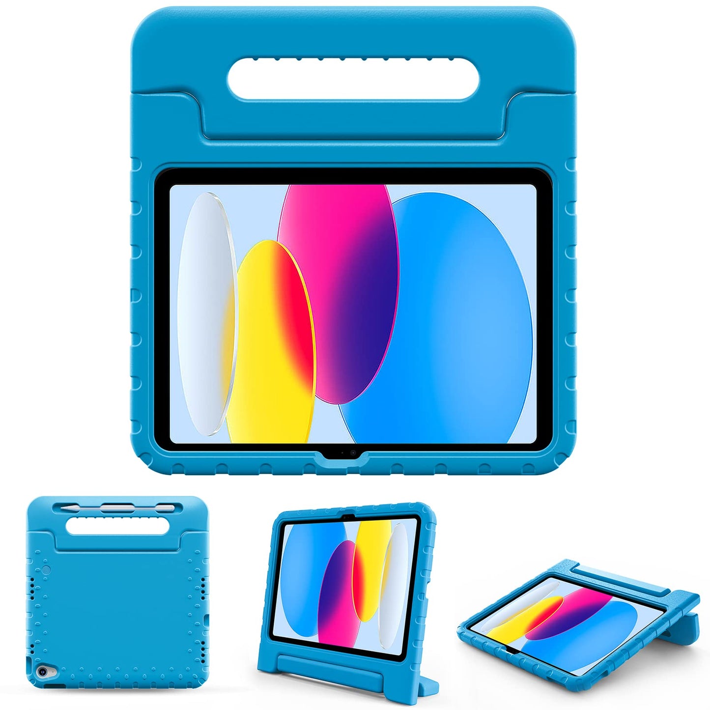 ProCase Kids Case for iPad A16 11th Generation 2025/iPad 10th Generation 2022 with Pencil Holder, iPad 11/10 Case Shockproof Lightweight Cover with Stand Convertible Handle for Children -Blue