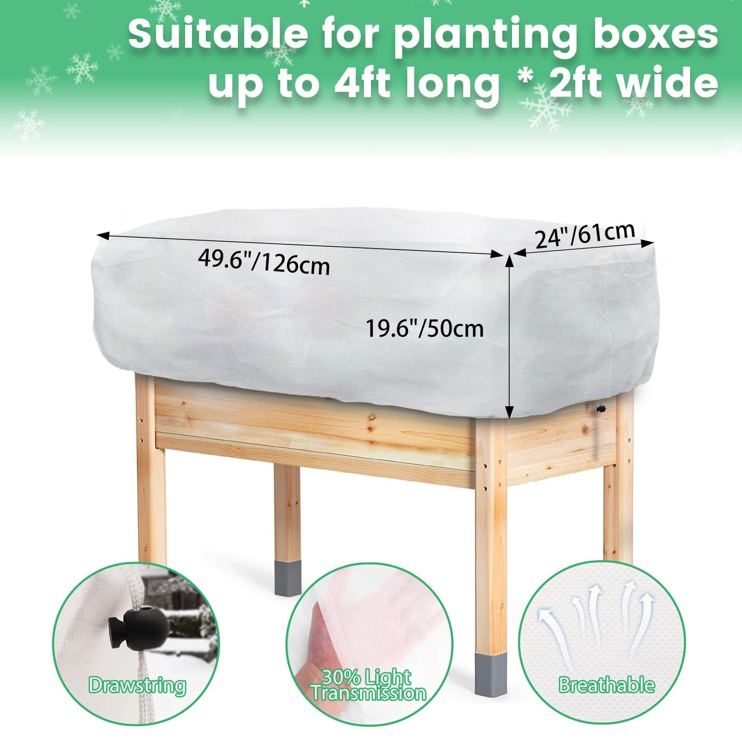 Plant Covers Freeze Protection, 2 Pack 4.1 x 2 x 1.6 ft Rectangular Raised Garden Bed Cover with Drawstring, 2.47oz/yd² Large Garden Box Frost Blankets Reusable Frost Cloth for Winter Outdoor Plants