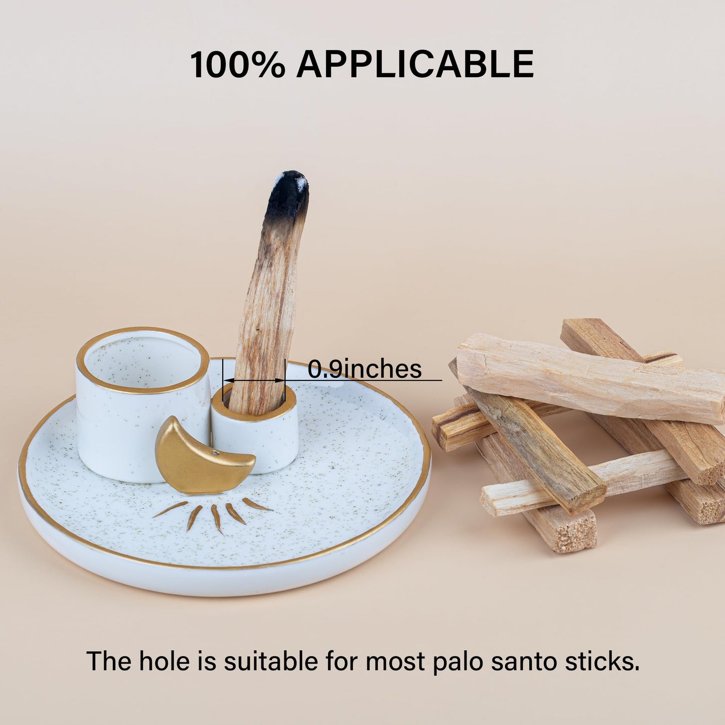ZenBless Multifunction Incense and Candle Holder for Burning Sage, Palo Santo, Incense Sticks - 5.9" Ceramic Ash Catcher Tray for Meditation Room Home Decor Spritual Gifts (Gold)