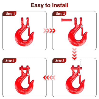 Lechansen G80 Clevis Slip Hook, 5/16" Chain Hooks with Safety Latch, Heavy-Duty Winch Hook, Grade 80 Forged 4 Pack Transport Tow Hook for Maximum Strength Load 18,800 Lbs