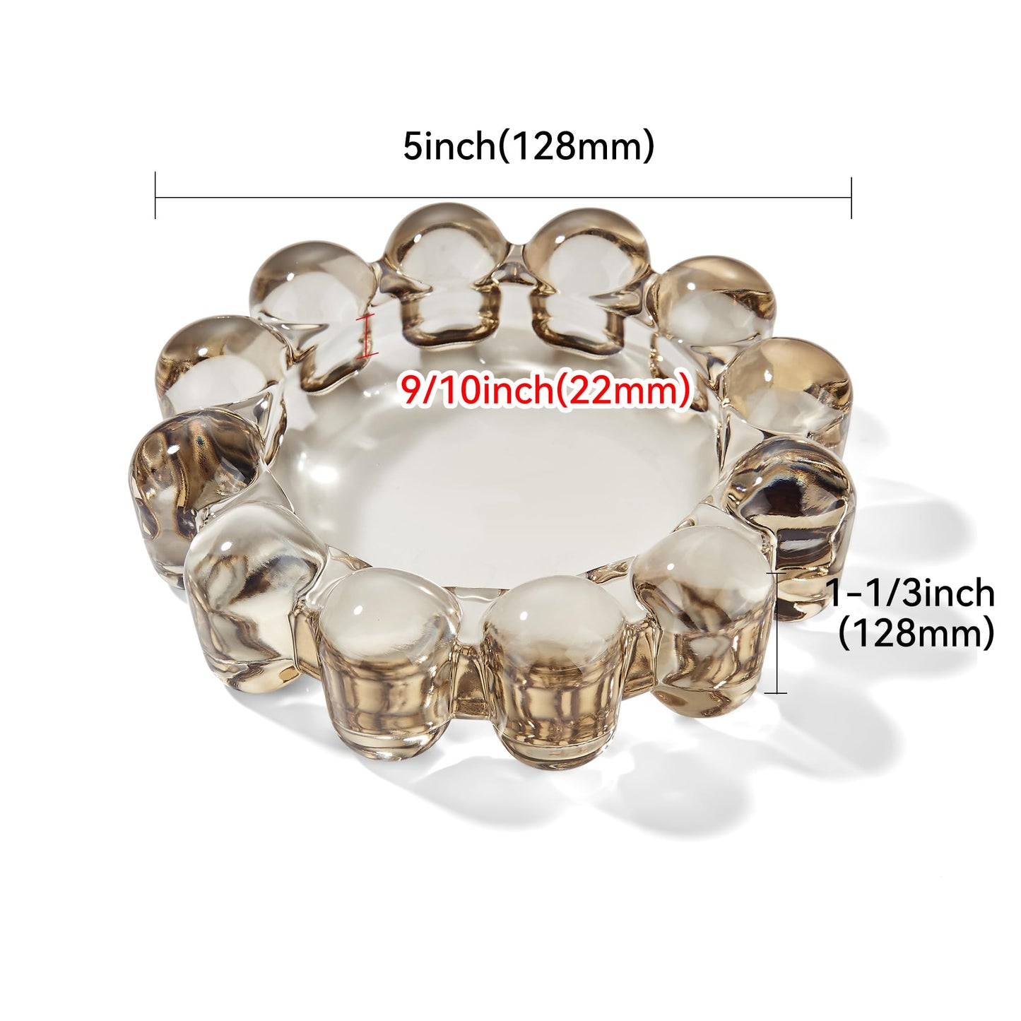 CABDM Chic Smoky Glass Candle Dish, 1 Pack Modern Bubble Candle Holder for Small Candles and Diffusers, Decorative Home Decor Accessorys