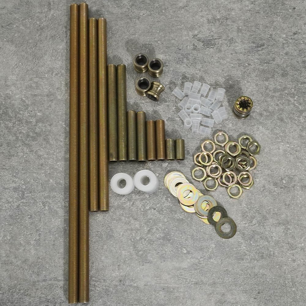 Asjeumt 136 Pieces All Thread Lamp Pipe Lamp Rod Repair Hardware Parts Kit Includes Lamp Nipples, Coupler Pipes Connectors, Lock Nuts, Plastic Stopper and Washers, for Assembly DIY Making Lamps