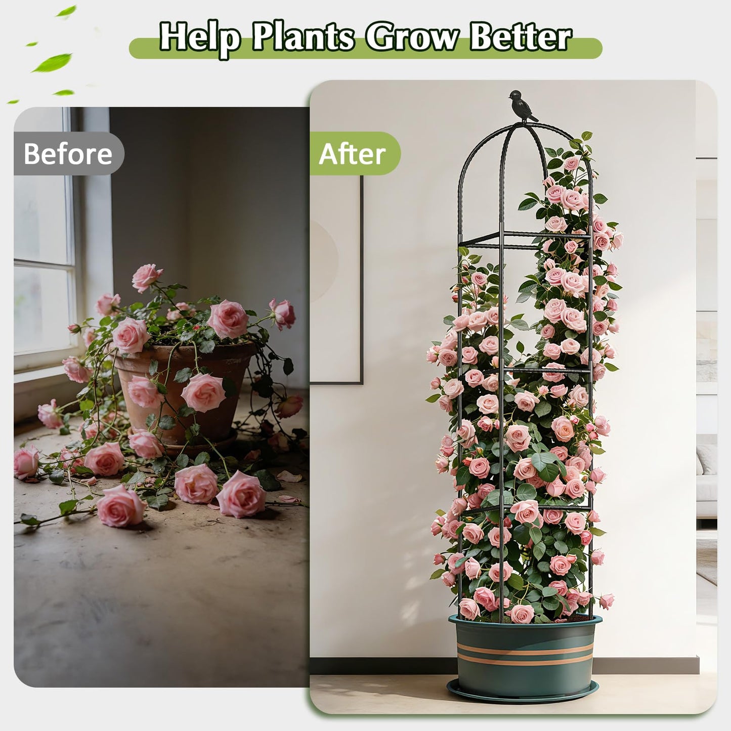 Square Tomato Cages for Garden, 6.2 FT Cucumber Trellis for Flowers, Grape, Pea, Rose, Bean, Rustproof Plastic Coated Metal Plant Support for Potted Plants Indoor Outdoor - 2PC Obelisk Trellis