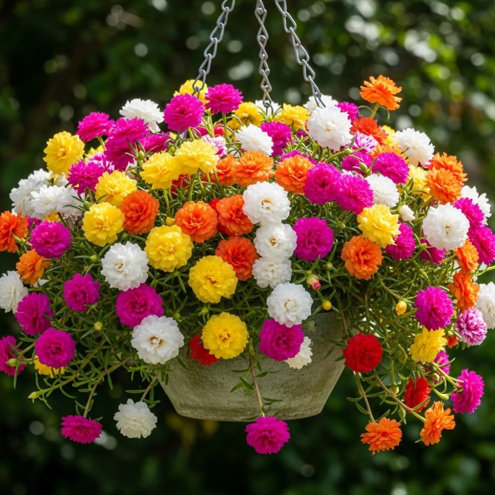 Portulaca Moss Rose Plants Live, 4 to 6 Inc Tall, Live Moss Rose Plant, Mix Portulaca Flower Ground Cover Plant