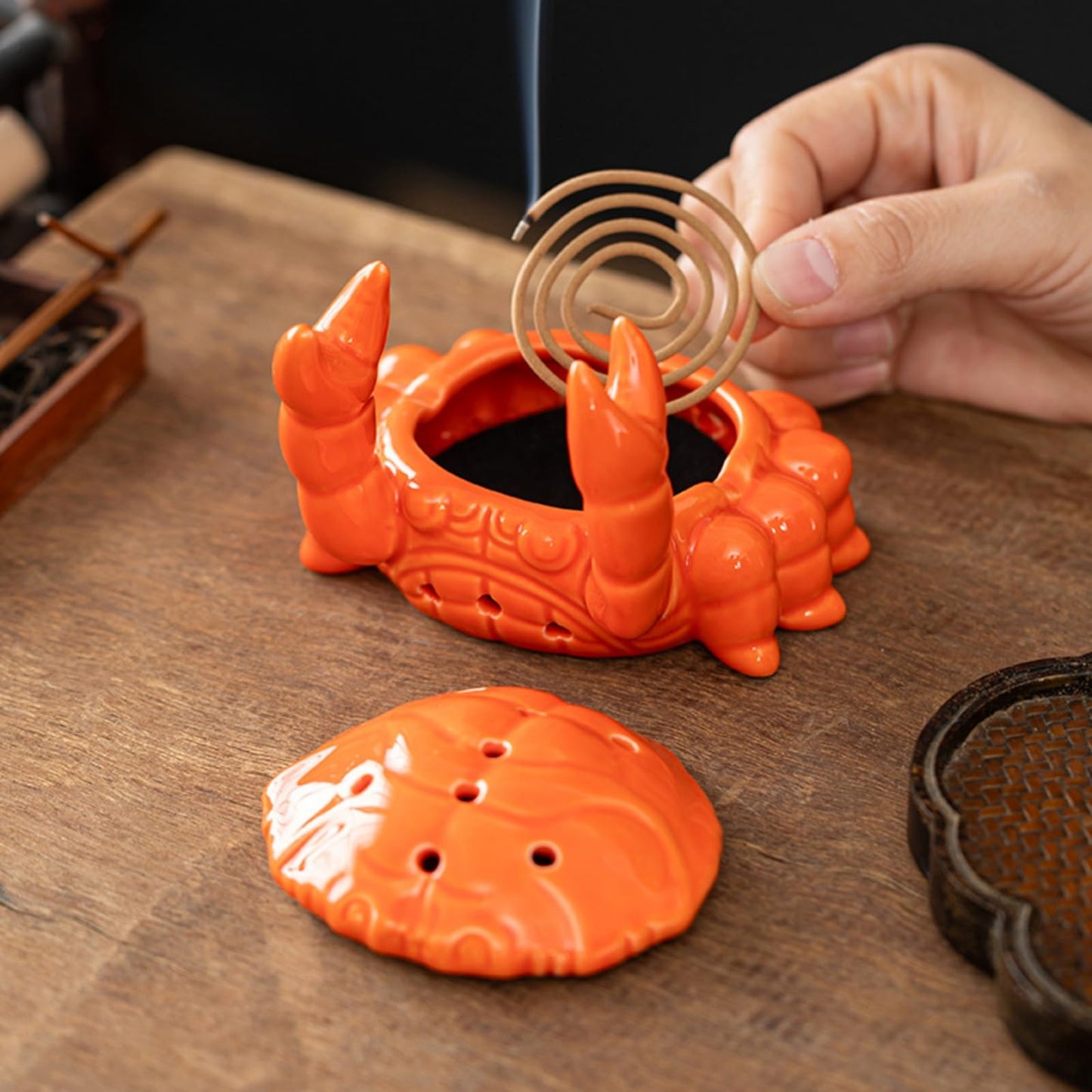 Crab Incense Burner with Incense Stick Holder Ceramic Incense Holder for Home Office Decor Ash Catcher