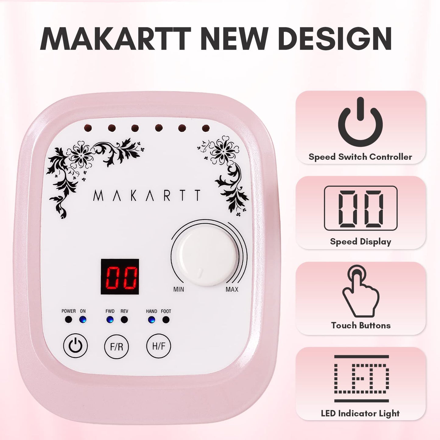 Makartt Electric Nail Drill - 35000RPM Rechargeable Efile with Coreless Motor, Nouvella Portable Nail Filer Machine for Acrylic Gel Removal with Drill Bits Set, Black