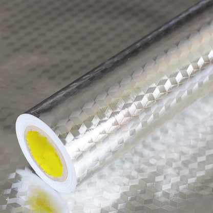 Snkxu Kitchen Wallpaper Oil Proof Sticker Backsplash Aluminum foil Oil self-Adhesive Paper Silver Cabinet Liner Waterproof and Heat Resistant Peel and Stick backsplash, 15.7X197 Inches