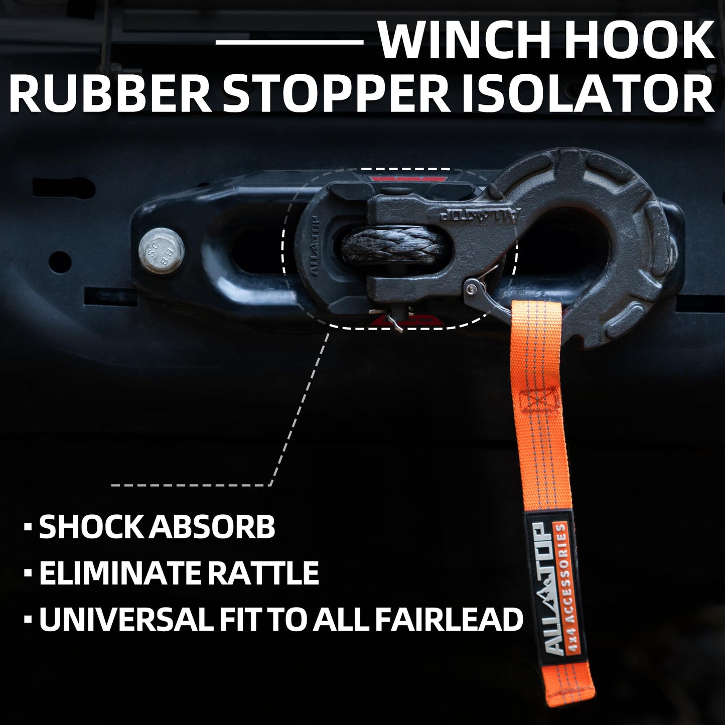 ALL-TOP Synthetic Winch Rope w/Hook & Isolator, 9/16in x 76ft, 35000Lbs UHMWPE Cable Replace Kit, Forged Hook & Rubber Stopper & Safety Pull Strap