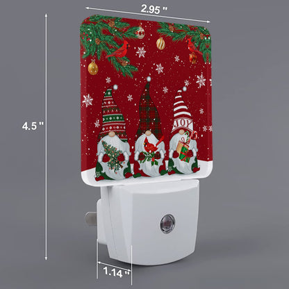 Red Christmas Gnome Cardinals Snowflake Plug-in LED Night Lights Merry Xmas Auto Dusk-to-Dawn Sensor for Bedroom, Bathroom, Kitchen, Nursery, Hallway, Stairs, Wall Home Decor