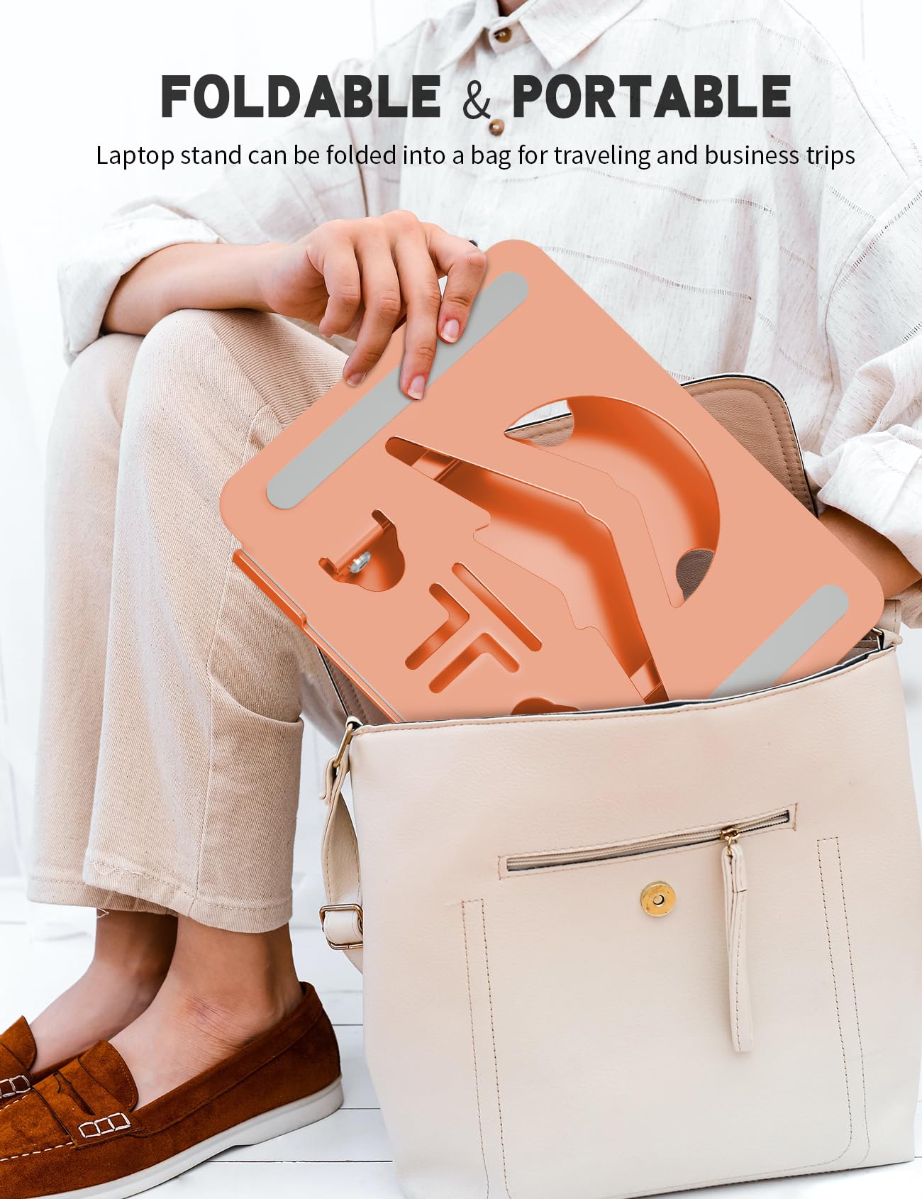 ToBeoneer Laptop Stand, Ergonomic Adjustable Computer Stand for Collaborative Work, Foldable and Portable Heat Sink Computer Stands, Fits up to 15.6-inch Laptops (Orange)