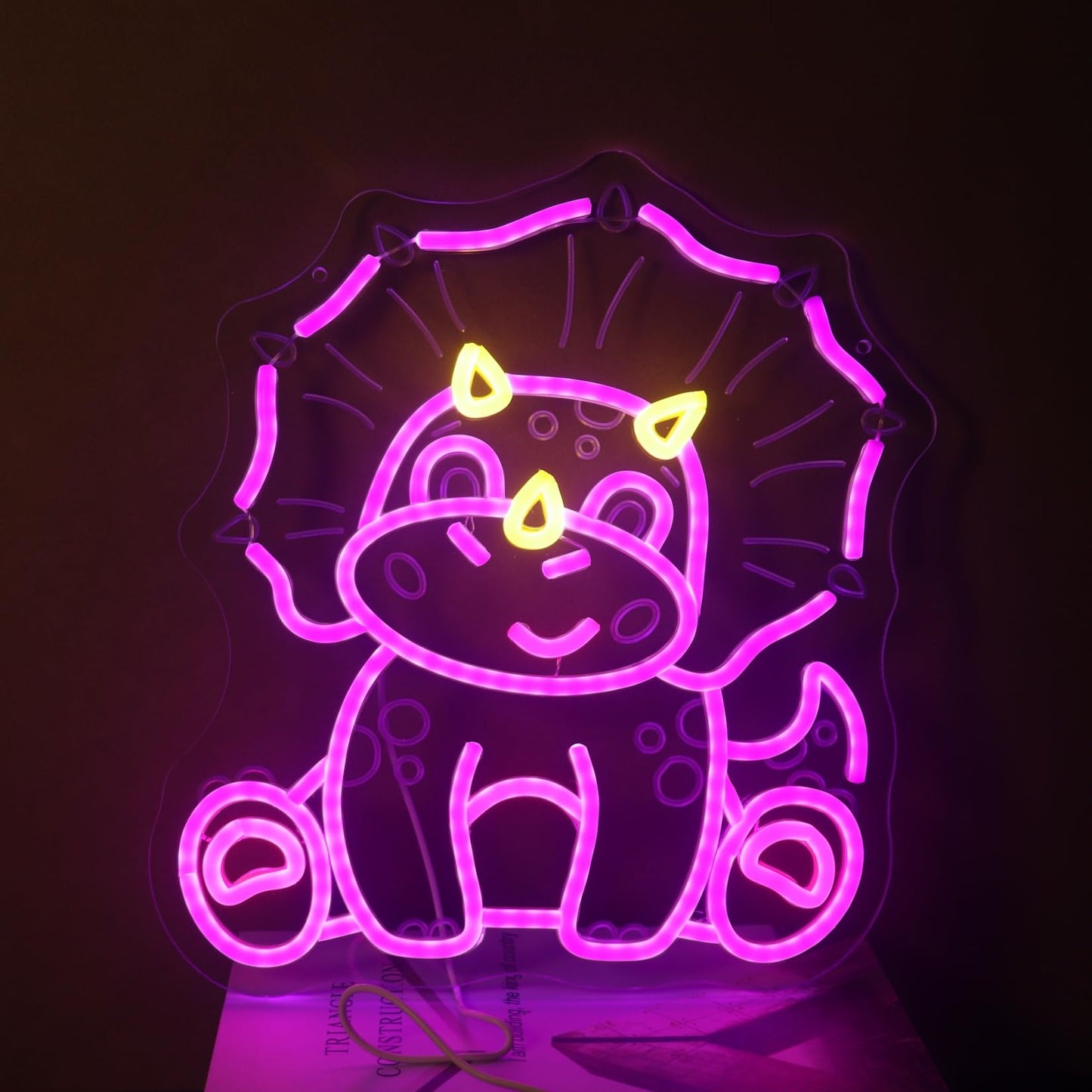 Nordstylee Cute Triceratops Dinosaur Neon Light - Pink Dimmable LED Wall Sign for Girls Room Decor, USB Powered with Hanging Kit, Bedroom Nursery Party Christmas Wall Art Gift for Dino Lovers