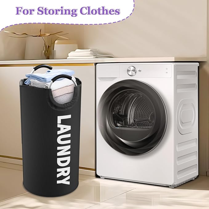 95L Large Laundry Hamper for Adult, Foldable Black Laundry Basket