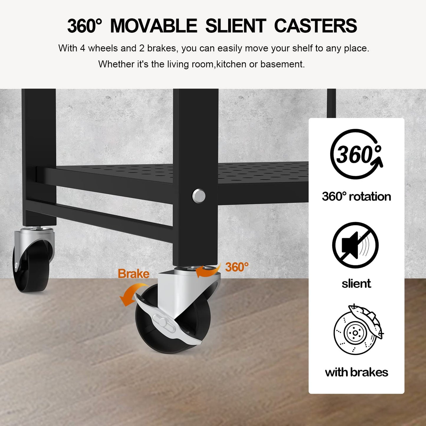Himix Storage Shelves with Hooks, No Assembly Metal Folding Shelf on Wheels for Kitchen