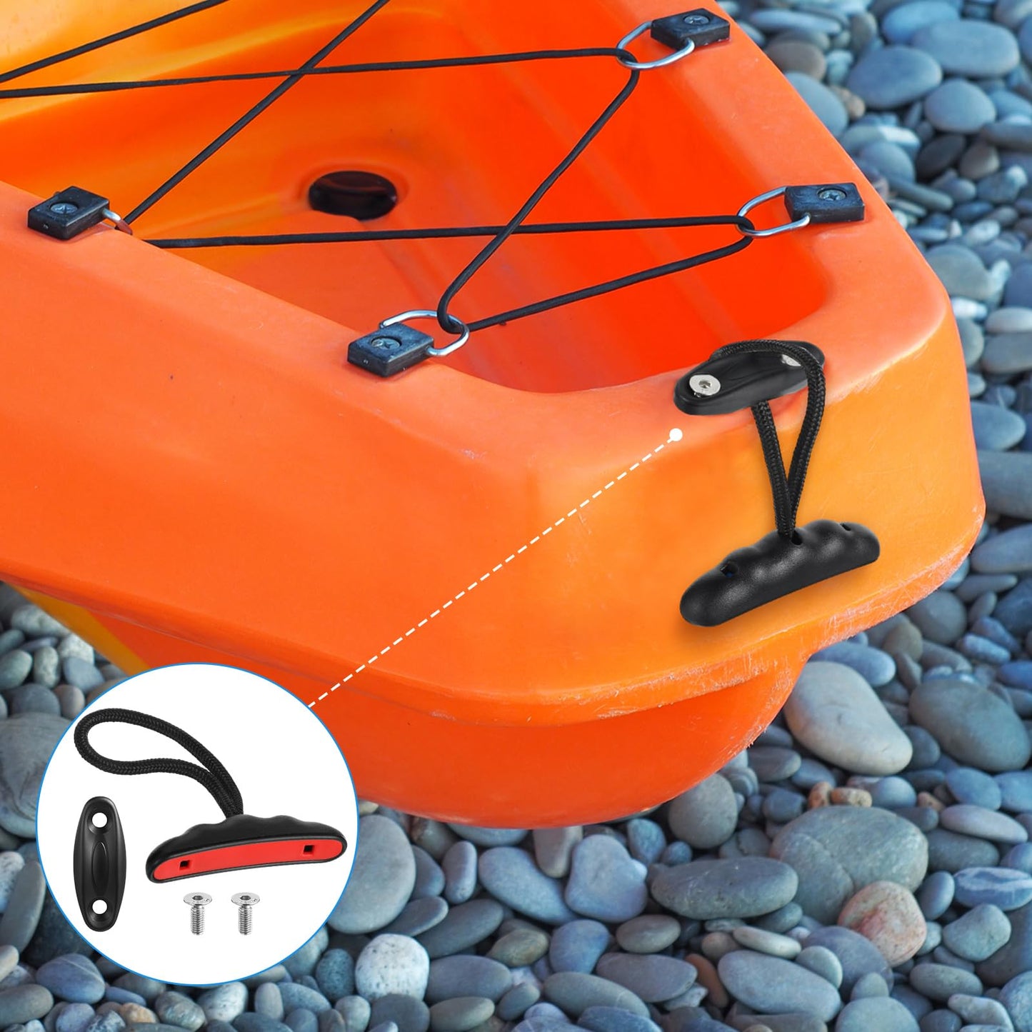Relaxgiant 4 Pieces Kayak Handles Kit Canoe Carry Handle Pull Handle T Handle with Cord and Pad Eyes Screws for Kayak Emotion Kayaks Luggage Kayak Replacement Installation Kit (Red)