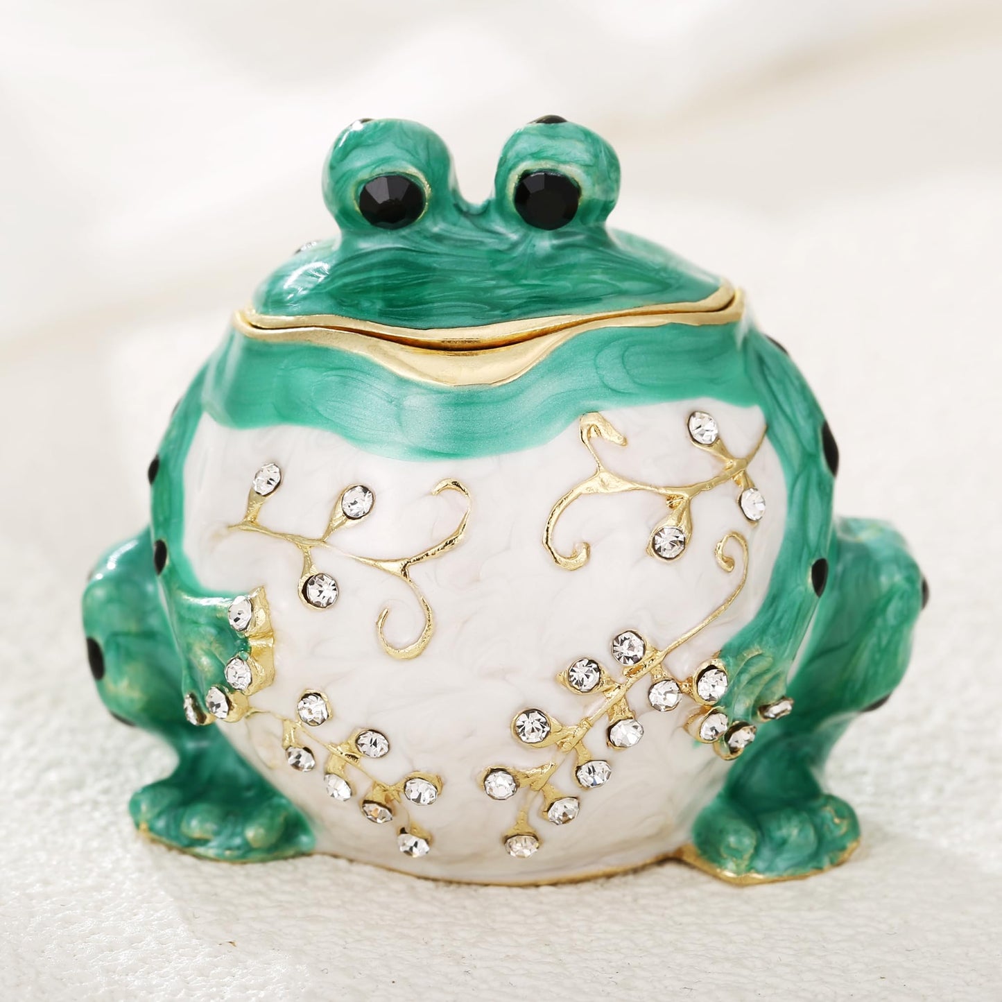 Vie jeune Hand Painted Enamel Frog Trinket Box, Hinged Jewelry Box Unique Mini Ring Necklace Jewelry Organizer, Classical Bejeweled Storage, Figurine Collectible Keepsake Home Decor (Frog-2)