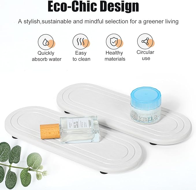 2PCS Water Absorbing Stone Tray, Fast Drying Diatomite Stone Sink Tray