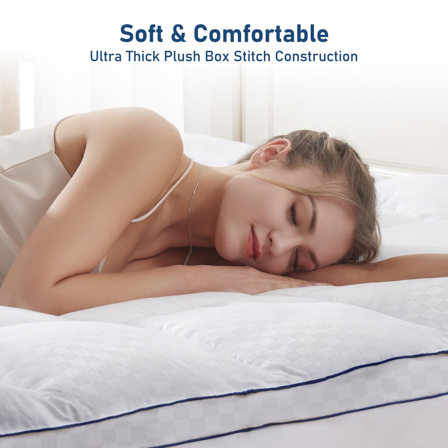 Full Mattress Topper Extra Thick Pillowtop Cooling Mattress Topper Plush Mattress Pad Cover Protector with 8-21 Inch Deep Pocket 3D Snow Down Alternative Fill White