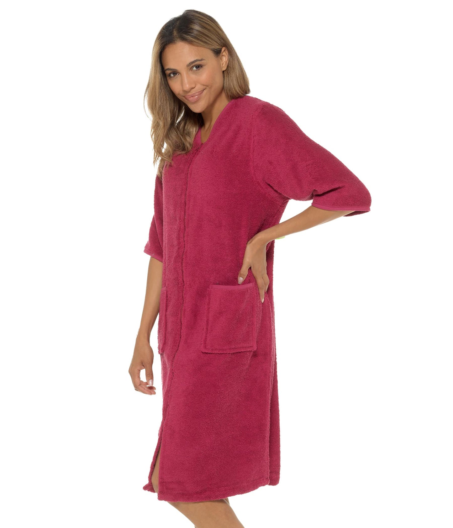 Ladies Undercover Zip Towelling Robe LN728 Wine 14-16