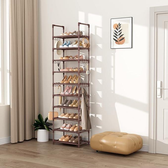 VTRIN 10 Tiers Tall Shoe Rack Holds 20-25 Pairs of Shoes Sturdy Vertical Shoe