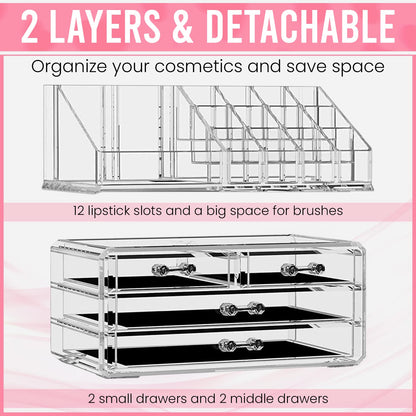 Home and Garden Products Cosmetic Organiser Drawers Clear Acrylic Jewellery Box Makeup Storage Case