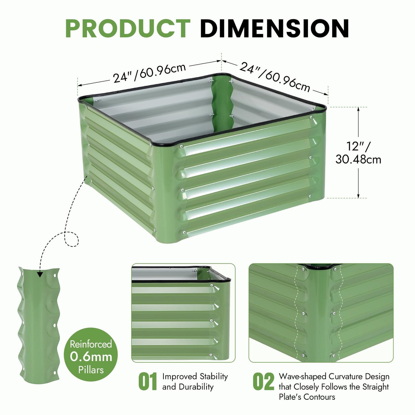 INNO STAGE Galvanized Raised Garden Bed Kits, 2x2x1ft Metal Raised Garden Beds Outdoor, Steel Raised Planter Bed with Gloves for Vegetables & Flowers Patio Ground Planter Box (Olive Green, 2PCS)