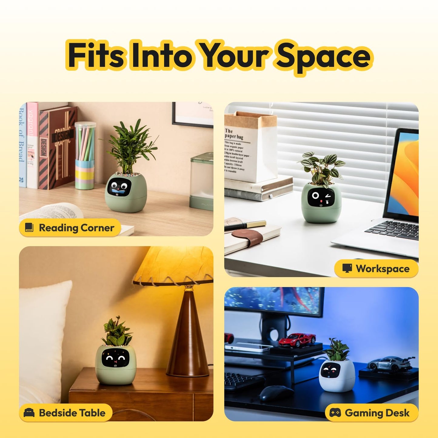 PLANTSIO Ivy Interactive AI Desk Companion, Smart Plant Pet with 100+ Expressions, Cute Indoor Planter for Office Decor, Unique Gift for Plant Lovers & Coworkers(Lemon)