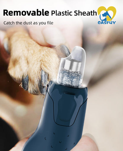 Casfuy Dog Nail Grinder Quiet - (45db) 6-Speed Pet Nail Grinder with 2 LED Lights for Large Medium Small Dogs/Cats, Professional 3 Ports Rechargeable Electric Dog Nail Trimmer with Dust Cap