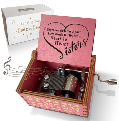 Hcaredee Sister Gifts from Sister Music Box, for Sisters Birthday,You are My Sunshine Hand Crank Wooden Musical Boxes,Christmas Graduation Presents for Best Friends Female Soul Sister Bestie BFF-Pink