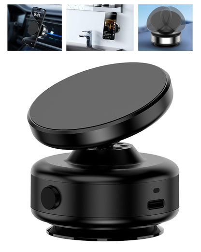 Electric Vacuum Suction Cup Magnetic Phone Mount, 360 Rotatable Magnetic Cell Phone Holder, Adjustable Hands-Free Portable for Magsafe iPhone Car Gym Mirror Smooth Surface(Black)