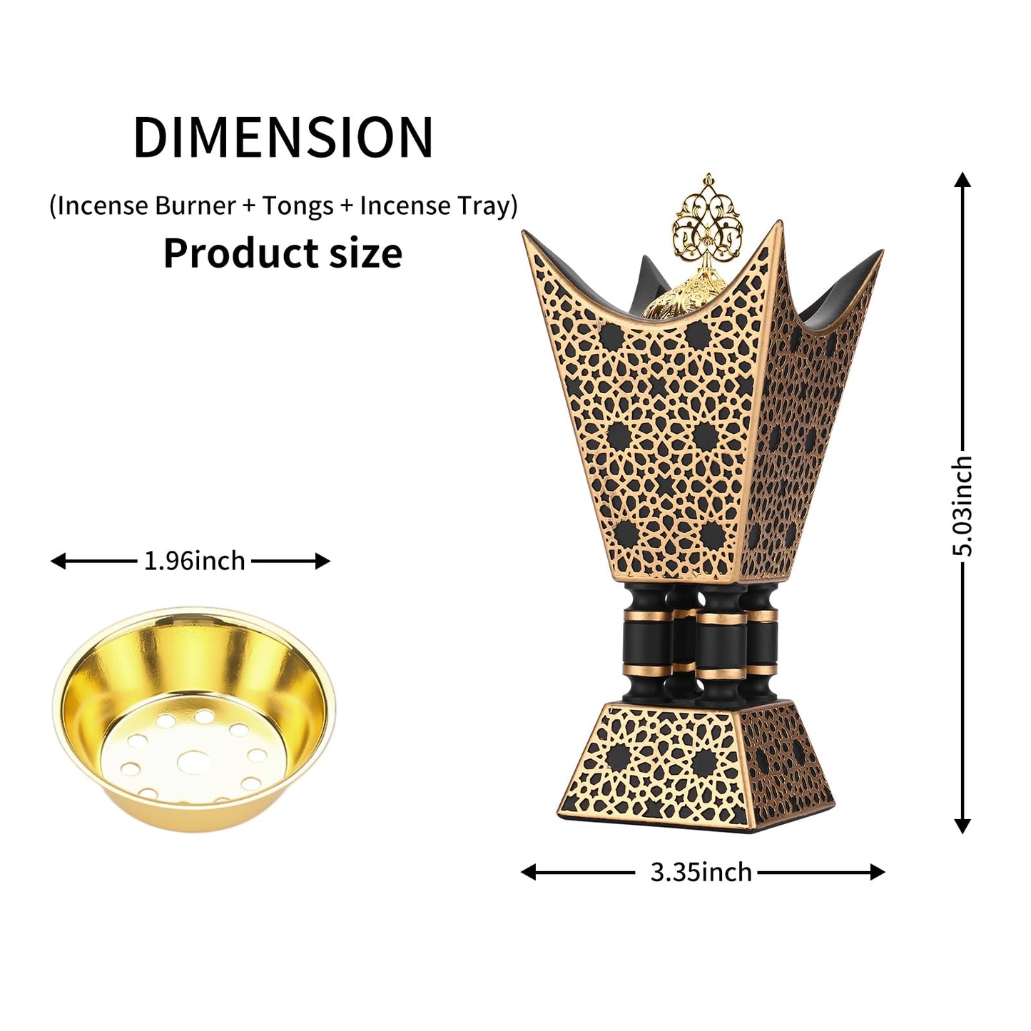 TERSCHELLING Bakhoor Incense Burner, Oud Frankincense Resin Burner 8.85Inches Tall,Charcoal Incense Burner - for Yoga, Spa Aromatherapy, Office & Home Decor (Trophy Shape) (Black)
