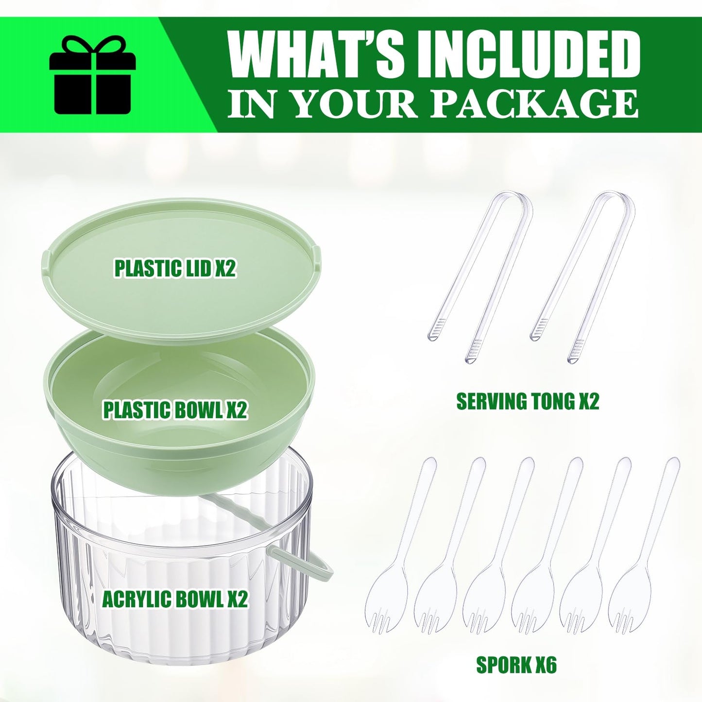 Hushee 2 Pack Chilled Dip Bowl 30oz Ice Serving Bowl with Lid Chilled Dip Bowl for Parties Cold Serving Dish with 2 Serving Tongs 6 Spoons for Hummus, Chilled Pasta, Potato, Dressing, Fruit, Salsa