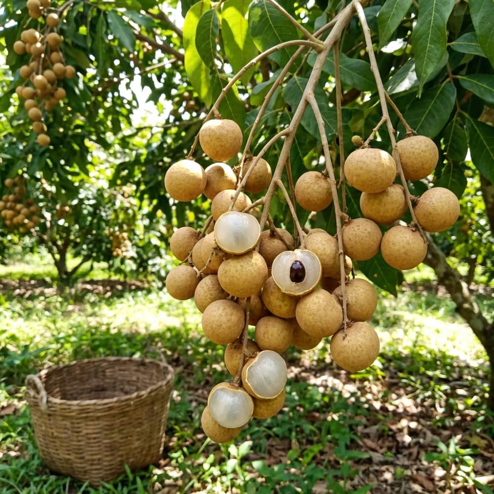 Longan Tree Live Plant, Longan Fruit Tree, Well Rooted in 4 Inc Pot, 8-10 Inc Tall, Sweet Tropical Fruit Tree for Indoor Outdoor Growing