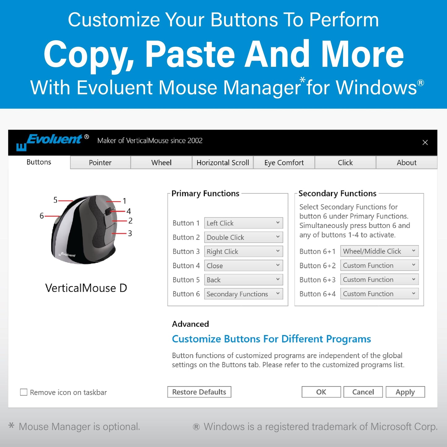 Evoluent – Inventor of The Vertical Mouse – VMDMW Ergonomic Vertical Mouse Right Hand Med USB Wireless, Sculpted for Comfort, Reduces Wrist Strain, 4 Speeds, 6 Customizable Buttons in Windows