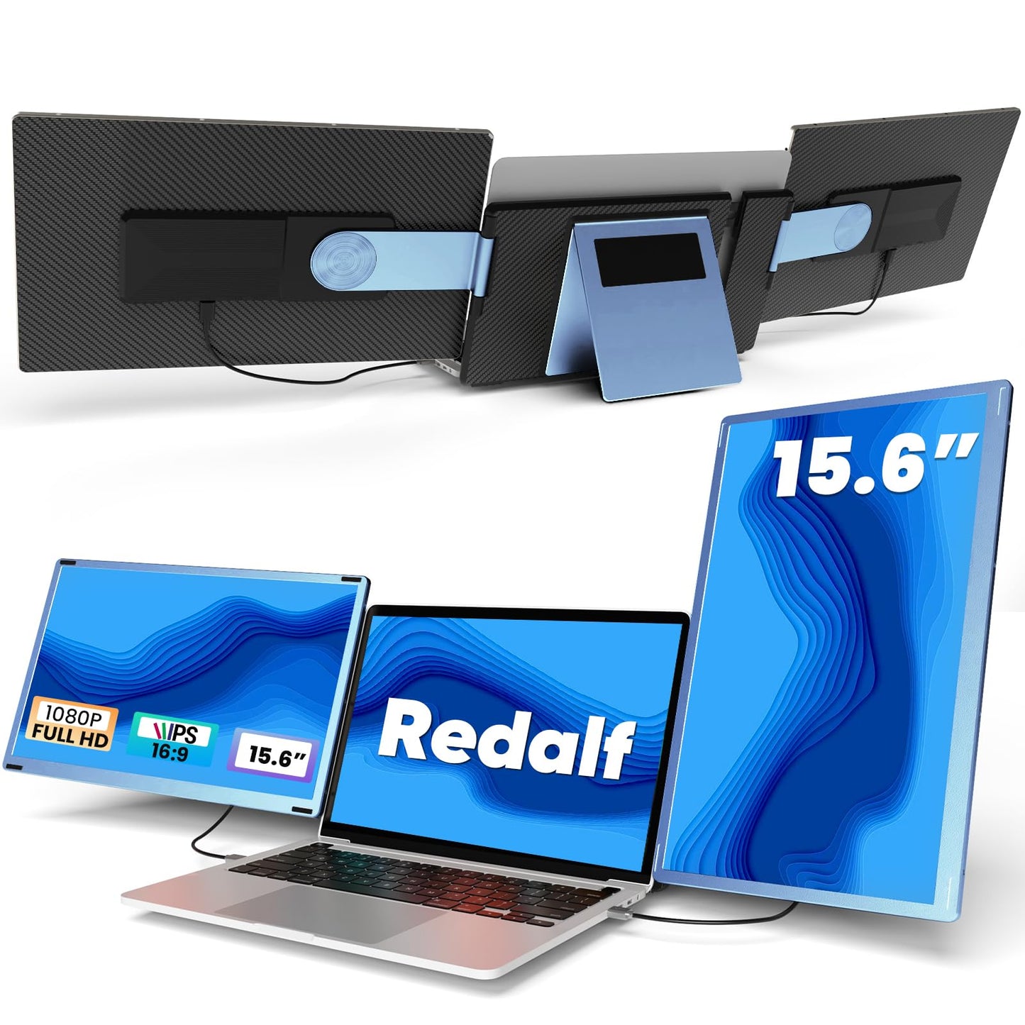 Redalf Laptop Screen Extender, 15.6" FHD 1080P Portable Monitor for Laptop, Detachable and Plug-Play Travel Monitor for 13-17.3" Laptops,Compatible for Mac/Wins/Dex/Chrome