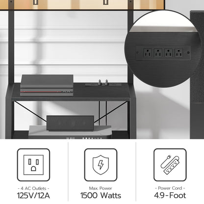 HOOBRO Rolling TV Stand with Mount and Power Outlet Up to 55 inch TV, Corner Entertainment Center, Small TV Stand with 3-Tier Storage Shelves for Living Room, Bedroom, Rustic Brown and Black BF66UDS01