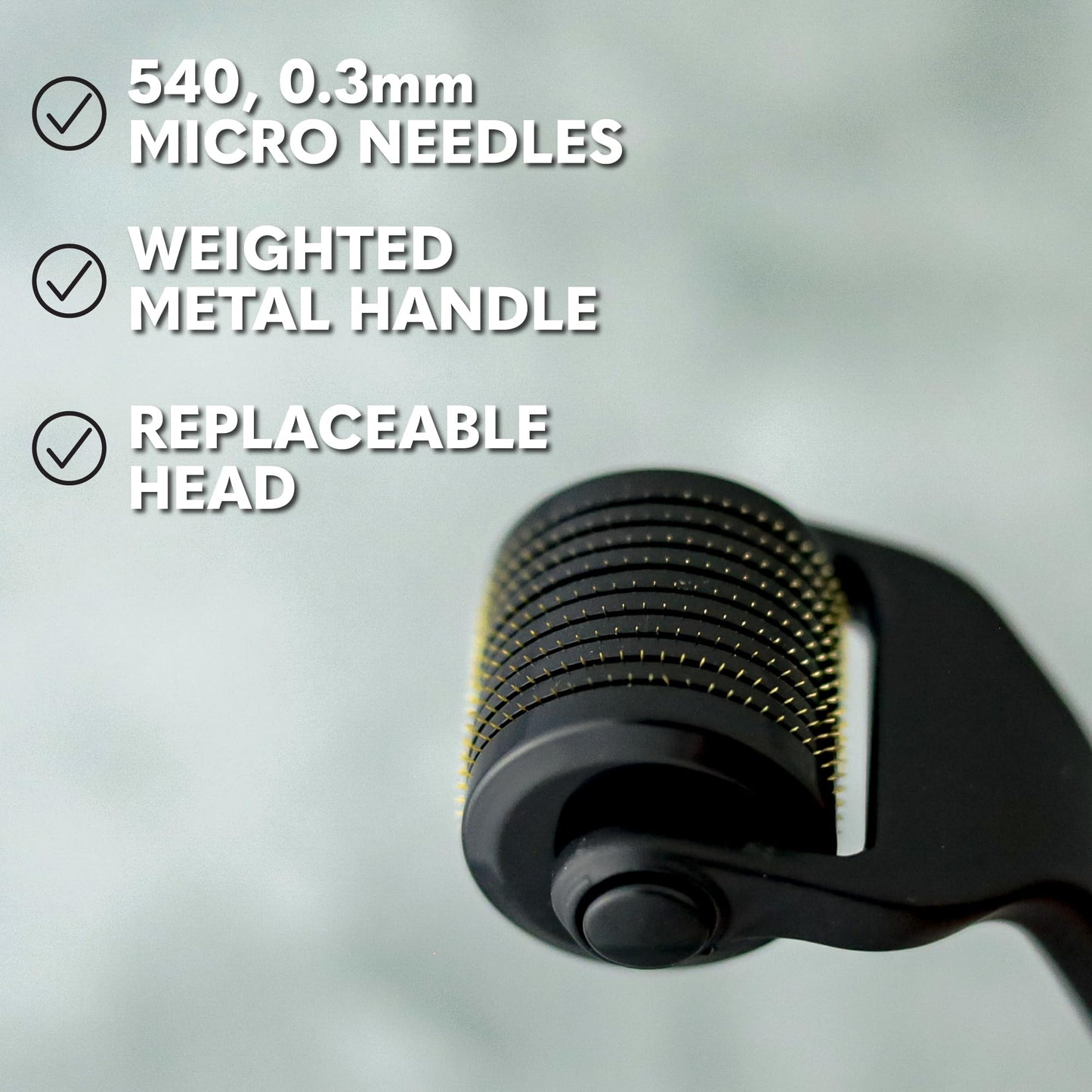 The Beard Club Derma Roller for Face, Body and Scalp - Microneedling for Men and Women with 540 Titanium Microneedles - Beard Roller & Micro Needling Scalp Hair - Black