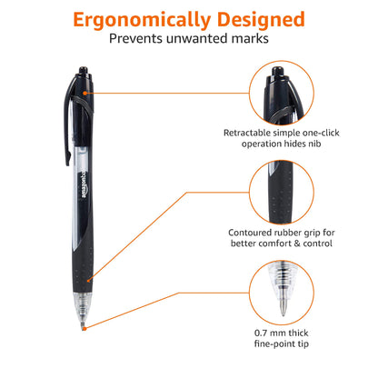 Amazon Basics Retractable Gel Ink Pens, Fine Point, Smooth Writing, Black, 12-Pack