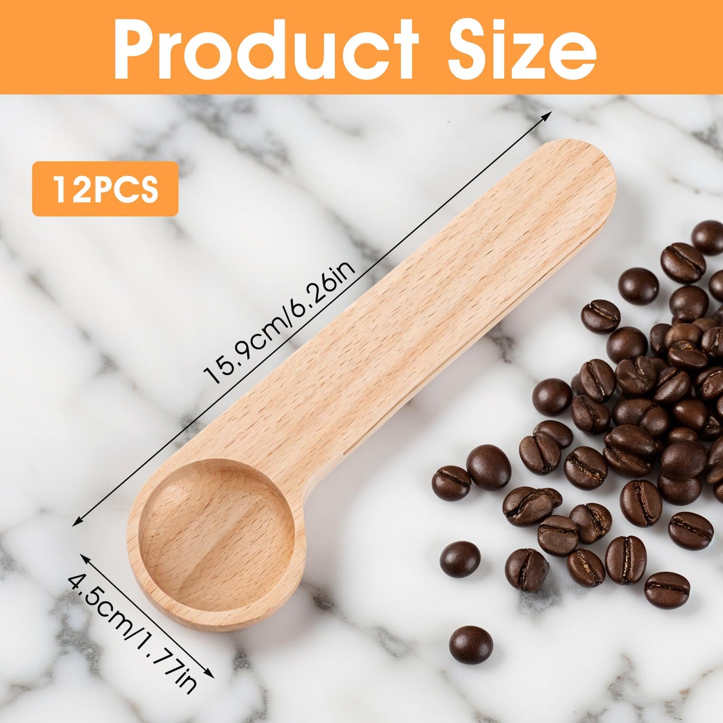 XLIUAX 12 Pcs Wooden Coffee Spoons, Tablespoon Measuring Scoop with Bag Sealer Clip for Ground Beans, Espresso Coffee, Tea, Sugar, Salt Home Kitchen Tools Utensils