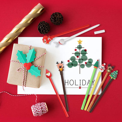 Christmas Gel Ink Pen Novelty Rollerball Pens Black Gel Ink for School Boys and Girls Office Supplies, 8 Style - Christmas Tree, Snowman, Reindeer, Santa Claus (64 Pieces)