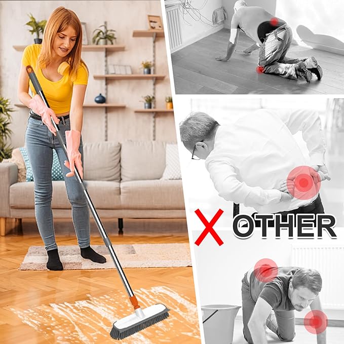 Floor Scrub Brush with Long Handle, Stiff Bristles Deck Brush, BITOPE