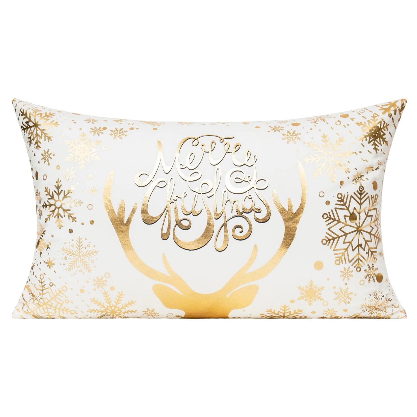 Christmas White Gold Lumbar Throw Pillow Covers 12X20 Set of 2 Winter Xmas Outdoor Navidad Decorations Reindeer Tree Home Holiday Décor Ornaments Velvet Cushion for Bed Room Sofa Couch Livingroom