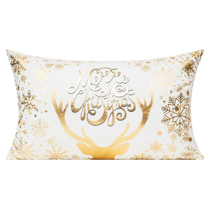 Christmas White Gold Lumbar Throw Pillow Covers 12X20 Set of 2 Winter Xmas Outdoor Navidad Decorations Reindeer Tree Home Holiday Décor Ornaments Velvet Cushion for Bed Room Sofa Couch Livingroom