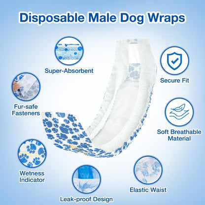 Dono Disposable Dog Nappies Male, 20 Pcs, Wetness Indicator, Male Dog Wraps, Dog Belly Bands, Super Absorbent, Leak-Proof, Incontinence, Excitable Urination, Heat, Marking Issues, M