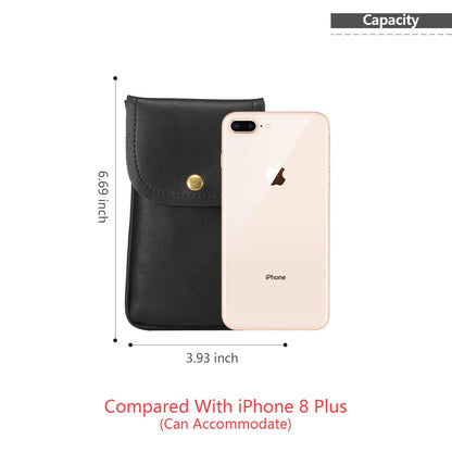 Techcircle Cell Phone Neck Pouch PU Leather Carrying Bag with Credit Card Holder Adjustable Strap, Small Travel Purse for iPhone 11 XR XS Max SE 8 7 6 Plus, Galaxy S10 S7 Edge A10 J7, Moto G6 (Black)