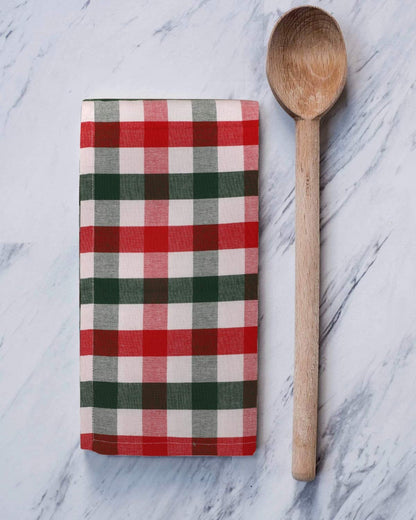 Urban Villa Christmas Kitchen Towels 100% Cotton Dish Towels for Kitchen (Set of 6) 20”x30” Dish Cloths Absorbent Kitchen Linen Set with Hanging Loop Perfect for Drying Dishes Cleaning – X MAS Checks